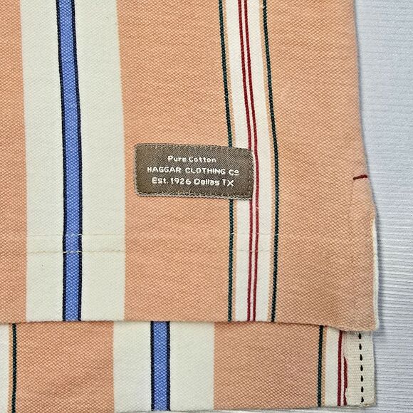 Haggar Polo Shirt L BNWT PEACH Blue Red White Stripe 100% Cotton Collared Polo - Picture 6 of 8